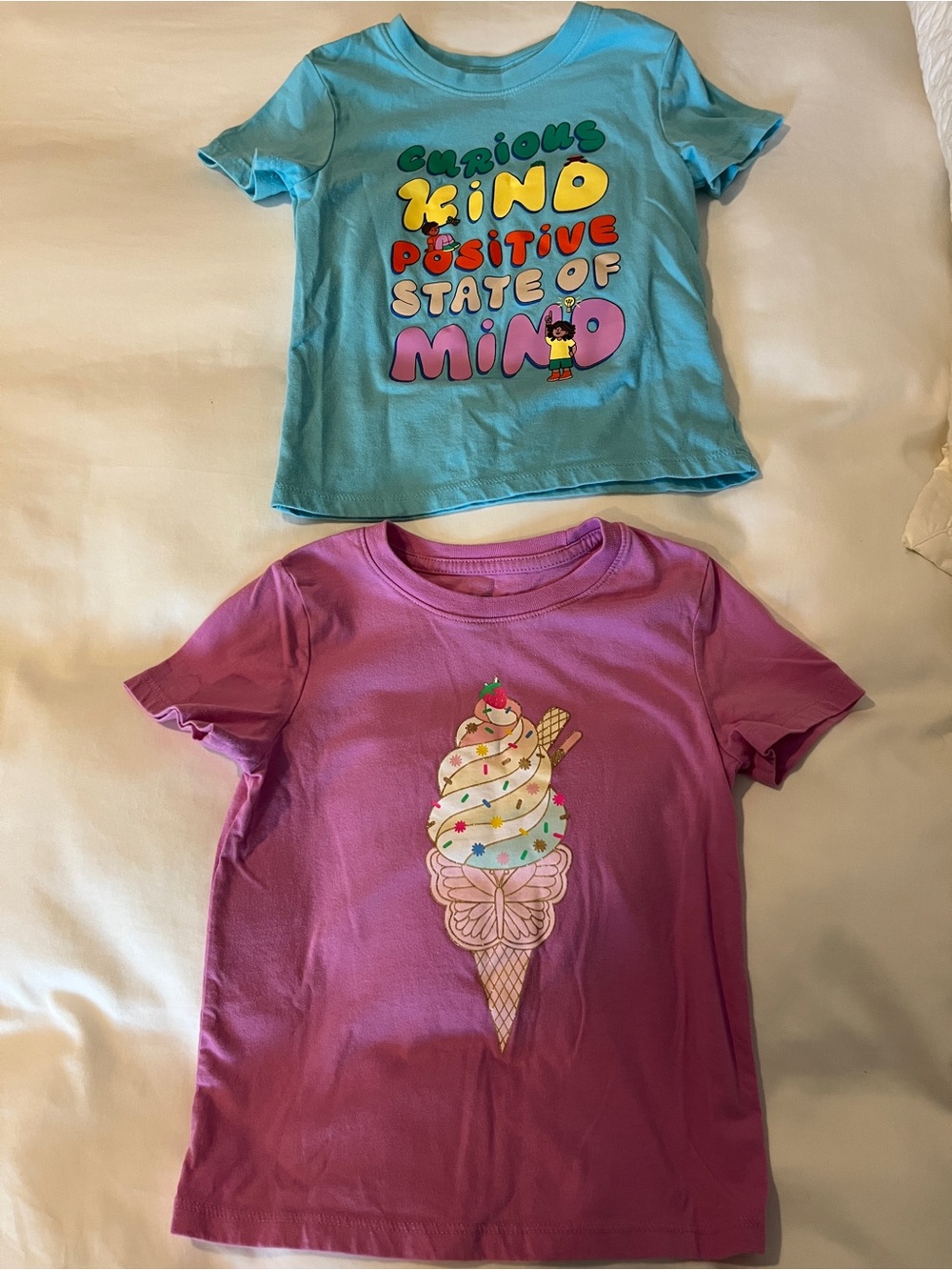 Kids Short-Sleeve Graphic Tees- Blue Positive Mind / Purple Ice Cream